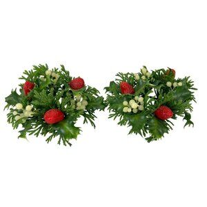 VTG Plastic Greenery Strawberry Taper Candle Rings Wreaths Christmas Holiday (2)